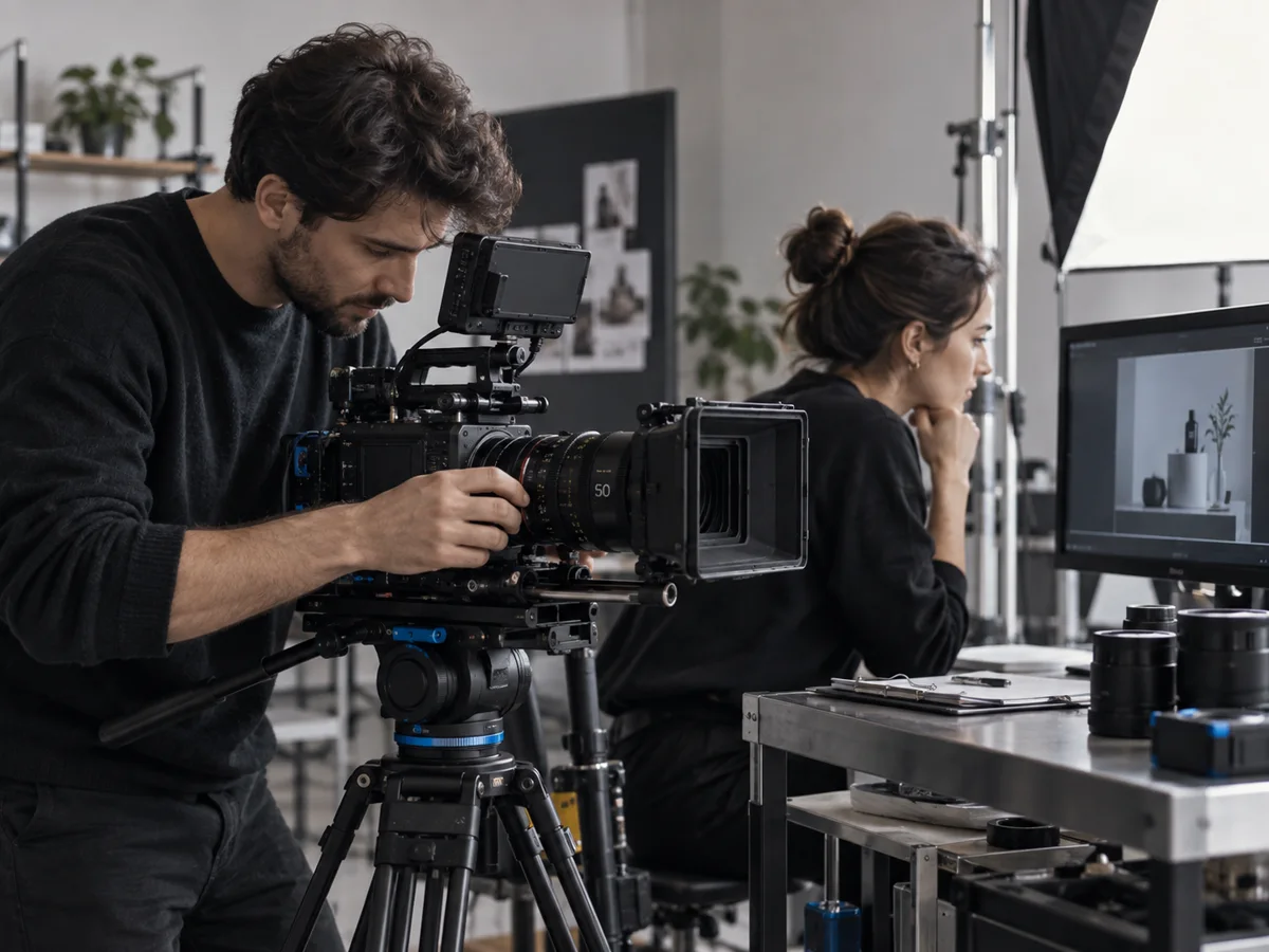 Profesyonel kamera hazırlığı yapan prodüksiyon ekibi
